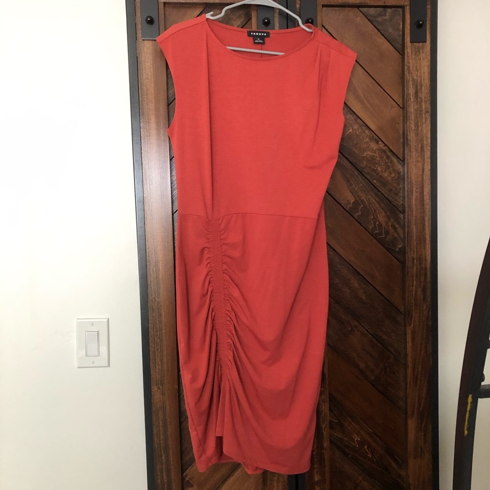 Trouve Salmon Colored Shirred Dress